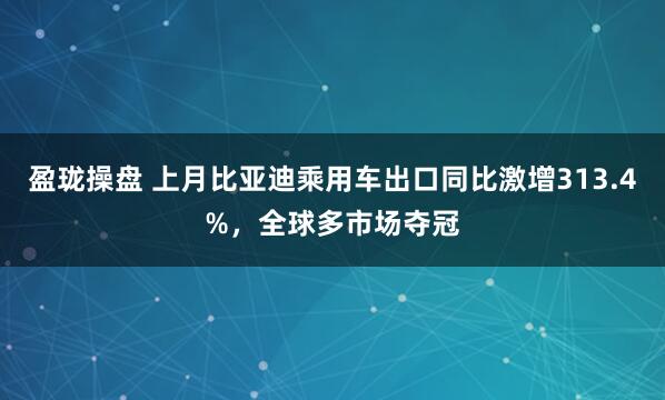 盈珑操盘 上月比亚迪乘用车出口同比激增313.4%，全球多市场夺冠